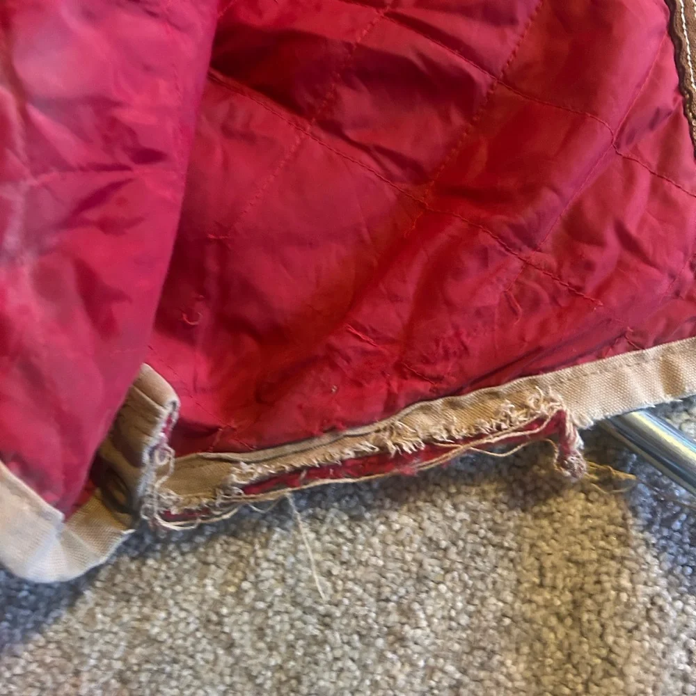 Khaki distressed Carhartt Overalls with Red Lining - Picture 7 of 9